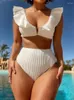 Swimwear Women Sexy White Ruffle Bikini 2024 Femme MAINEMENT FEMME BIKINI BIKINIS BRÉSILIEN BRAZILIEN BACKING BAITHING BIQUINI