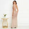 Runway Dresses Yidingzs V Neck Gold Sequin Evening Dress Women Elegant Beading Party Maxi Dress Long Prom Dress Y240426