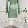 Lässige Kleider 2024 Ankünfte hochwertige Frühlings Sommer Sexy Luxus grün geschnitten Taille Langarm Pea-up Frau Mini Kleid