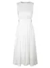 Lanmrem High Winist Sleated Elegant Dresses Womens White O-Neck Sleeveless Satin Dress Spring 26D1273 240418