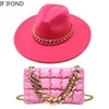 Hates de borde anchos Hats Fashion Fashion Luxury Dos piezas Set Big Wide Brim 9.5 cm de sombrero de velo de la cadena de gran tamaño Sombreros de jazz para mujeres y240425