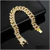 Chaîne hiphop hommes femmes 1m de broche bracelet cubain bling bling glacé à 2 rangées en strass pavée miami riveau de bijoux drop livraison ott86