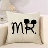 Pillow Wedding Covers LOVE MR MRS Letter Print Case Couple Bedroom Decorative Cotton Linen S