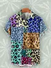 Men's Casual Shirts Leopard Patchwork Hawaiian Beach Shirt Summer Fashion 2023 Street Style Short Sleeve Oversized Shirts for Men Casual Ropa Hombre 240424