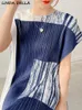 Party Dresses LINDA DELLA Summer Fashion Designer Vintage Print Pleated Dress Women's O-Neck Short Sleeve Casual Loose Big Size Midi