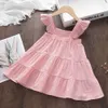 Girl's Dresses Bear Leader Summer 2023 New Casual Baby Kid Girl Infant Sleeveless Ruffles Princess Dress Cute Solid Color Korean Kids ClothesL2404