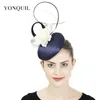 Berets Navy Formele Satijnen haar Fascinator Hoed Avondfeest Dames Koofetpie