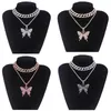 Brins Big Butterfly Pendant Collier Set Water Ice Diamond Hip Hop Collier adapté aux femmes Collier de chaîne cubaine étincelante 240424