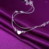 Link bransoletki moda srebrny kolor Chian Anklet Heart Charm Bangle for Women Jewelry Akcesoria Bijoux Prezenty A172