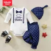 Rompers Hibobi a 3 pezzi Spring Baby Boy Gentleman Modello tuta a gamba lunga Comove Tround Crawling Abito da 0-18 mesi Babyl24f