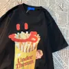 Happy French Pommes Pommes American Retro Spaß gedruckt kurzärmelige Frauen Männer T -Shirt Fashion Lose und vielseitiges Paar Outfit Baumwolle 240424