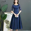 Party Dresses Temperament Fashion Solid Round Neck Patchwork Lace Gauze Embroidery Midi Skirts Women's Clothing Elegant Summer Thin