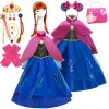 Sneakers Fancy Girl Anna Elsa Dress + Cape Halloween Children Cosplay Snow Queen Princess Costume Kids Performance Masquerade Fairy Frock