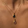 Colliers pendants Collier de pierre de joyau de couleur ovale pour femmes en acier inoxydable vert cz rose rouge bleu délicat élégant bijoux256e