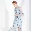 Casual jurken Blue Polka Dot Floral Silk Women Fashion Chiffon 2024 Summer Long Sexy Office Work Daily Dress Plus Size Slim Fit