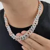 Chains Hip Hop 15mm Iced Out Cuban Link Chain Shiny CZ Stone Silver Pink Double Color Plated Necklace For Women Men Gift Jewelry