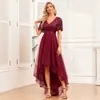 Runway Dresses Women Elegant V-neck Ruffle Short Slve Evening Dress A-Line Fluffy Gauze Irregular Party Dress Formal Dress Vestidos De Gala Y240426