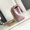 10a Mirror Calidad Mini Mini Flip Pack 17cm Pearl Rope Crossbody Bag Cadena de piel de oveja con caja YC407