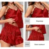 Women's Sleepwear Two-Piece Womens Summer Sexy Printed V-Neck Suspender Slveless Top Paired with Ruffled Shorts and Pajama Set Y240426