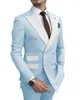 Kostymer häll hommes ljusblå rökare jacka byxor guld knappar party tuxedo klänning dubbel bröst män kostymer för bröllop brudgummen 240420