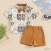 Kledingsets Kinderkleding Outfit Zomerjongen Korte mouw Bladeren Deer Tijger Print Shirt Shorts Sets Kinderkleding 6m-4Y