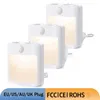 Nattljus Mänsklig kroppssensor LED -ljus EU/USA/UK/AU Plug i Wall Room Lamp Färg Justera trådlös för köksskåpdekor