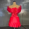 Parti Elbiseleri Parlak Pembe Kapalı Omuz Mini Saten Elbise Büyük Çiçekler Özel Yapımı Pilded Ever Pretty Tasarım 2024