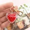 Keychains Lanyards süße Rose Keychain Liebe Herz Anhänger ewiger Blütenschlüsselring für Frauen Bag Ornamente Auto Keys Accessoires Paar Geschenke