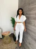 Women's Two Piece Pants Summer Fashion Two Piece Set Women Casual Ruffled Slve V-neck Tops Straight Pants Two Piece Suit Women Y240426