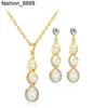 New Korean simple atmospheric alloy diamond pearl Pendant Necklace Earring Set Diamond59945162034636