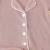 Lioraitiin Infant Girls Boys Romper Pajama Lapel Neck Short Sleeve Contrast Trim Button Down Waffle Jumpsuit Sleepwear Clothes 240418