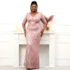 Runway Dresses Plus Size V Neck Sequin Evening Dress Half Slve Formal Party Maxi Dress Long Prom Dress Y240426