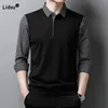 Business Casual Mens Fake Two Pieces Spliced ​​Polo Shirts Spring Autumn Casual Male Clothes Trend Striped Long Sleeve Shirts 240412