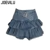 Y2K Skirt Set Tie Bow Bow Love Hollow Out Crop Top Denim Ruffled Skirt Skirt 2 Peças Sets Women Summer Sexy Roupfits Backless Suit 240415