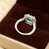 Clusterringen Emerald Diamond Ring Full Body 925 Puur zilver 6-7-8 Grootte 18k True Gold Electroplated High End Juwelier Sieraden