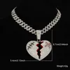 Brins Hip Hop Iced Out Broken Heart Pendant avec une chaîne de liaison cubaine de 13 mm AAA + Collier en strass adapté aux bijoux pour hommes 240424