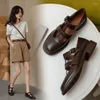 Casual Shoes Spring 2024 Genuine Leather Women GLADIATOR Round Toe Buckle Strap Platform Heels Shallow Pumps