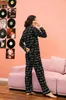 Women's Sleepwear Womens Pajamas Set Long Slve Notched Collar Top Plaid Pants Autumn 2 Pieces Slpwear Female Nightwear Loungerwear Clothes Y240426