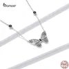 Tartgınlar Bamoer 18.5 '' 925 STERLING Gümüş Klasik Vintage Butterfly Hayvan Kolye Kolye Kadınlar İçin S925 Güzel Yıldönümü Takı