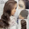 13x6 Chocolate Brown Body Wave Front HD Transparent Lace Frontal Wig Preplucked Colored Human Hair Wigs 180% 240416