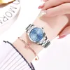 Armbandsur 2024 Brand Women Watches Fashion Ladies Quartz Watch Armband Blue Dial Simple Silver Mesh Luxury