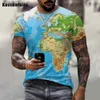 メンズTシャツ高品質の世界地図印刷された3D Tシャツのための夏のファッションカジュアルショートスリーブハイストリートOネック衣類トップQ240426