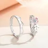 Cluster Anneaux S925 SERRING Silver Original Cherry Blossom Couple Ring Creative Forest Style Niche Flower for Men and Women