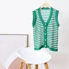 Gilet pour femmes 2024 Summer Women Fashion Sans manches Sexy Sexy Casual Striped Cotton and Linen Material V-Neck Tricoted Soft Cardigan College