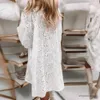 Robes décontractées de base Robe de chemise pour femmes creux out des femmes à poitrine mono-demandes couleur 3/4 Robe à manches pour vêtements quotidiens Vêtements pour femmes décontractées blanc