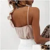 Women'S Blouses & Shirts Womens Women Y V Neck Ruffle Blouse 2022 Summer Backless Spaghetti Strap Casual Tops Elegant Sleeveless Offi Dhrag