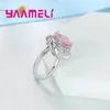 Cluster Rings Big Square Pink Cz Cubic Zircon Promise Ring for Women Wife Anniversary Gift Fine 925 Sterling Silver Party Accessory