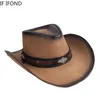 Cappelli larghi cappelli da secchio di cappelli per secchio Nuovo % in pelle uomini donne cappello da cowboy occidentale Cappelli padrini cappelli da gentiluomo sombrero hombre jazz cap y240425