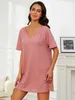 ملابس نوم للسيدات صلبة ألوان متبكّمة نساء ضمن الرقبة القصيرة slves slpwear slpwear summerwear nightwear ملابس homwear ملابس pajama فستان y240426