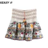 Xeasy Women Fashion Moda Set Flowers Vintage Batwing Sleeve Bordered Shirt Female High Casting Mini Sket Sweet Sweets 240425